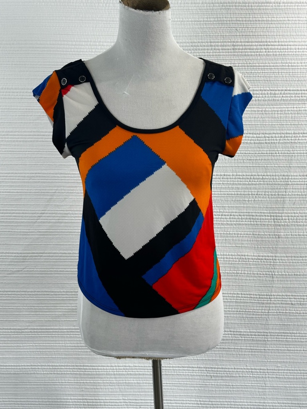 Y2K Abstract Colorblock Open Back Tie Top Retro Geometric Festial SZ Small